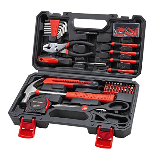 CARTMAN Home Tool Set Kit, Basic Household Hand Tools with Storage Case Dark Red - Image 1