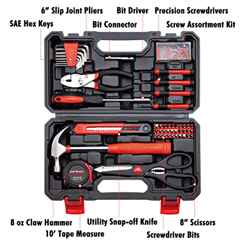 CARTMAN Home Tool Set Kit, Basic Household Hand Tools with Storage Case Dark Red - Image 2
