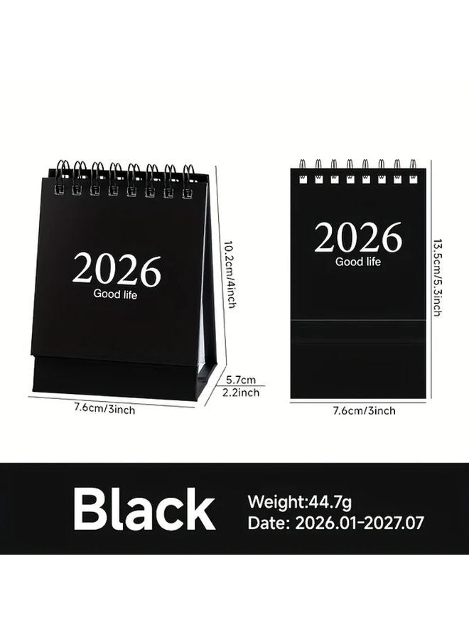 2026 ميني تقويم مكتبي بأسلوب موراندي باللون الأسود - عرض أسبوعي وشهري - Image 1