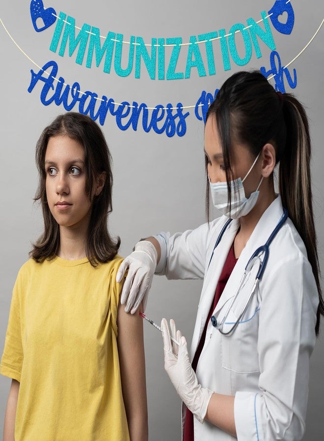 FOZEE لافتة شهر التوعية بالتحصين من FOZEE، زينة شهر التوعية بالتحصين باللون الأزرق اللامع، جاهزة للتعليق - Image 5