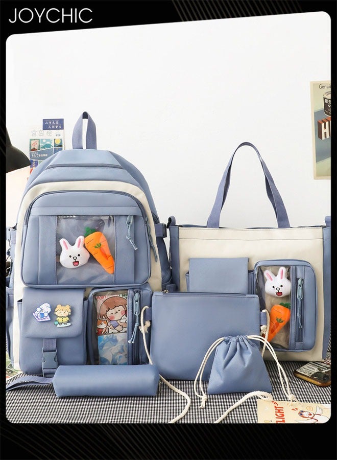 Joychic 5-Piece Canvas Large Capacity School Backpack Set Multifunction Brief School Bag With Pencil Pouch For Middle High College Students - Image 1