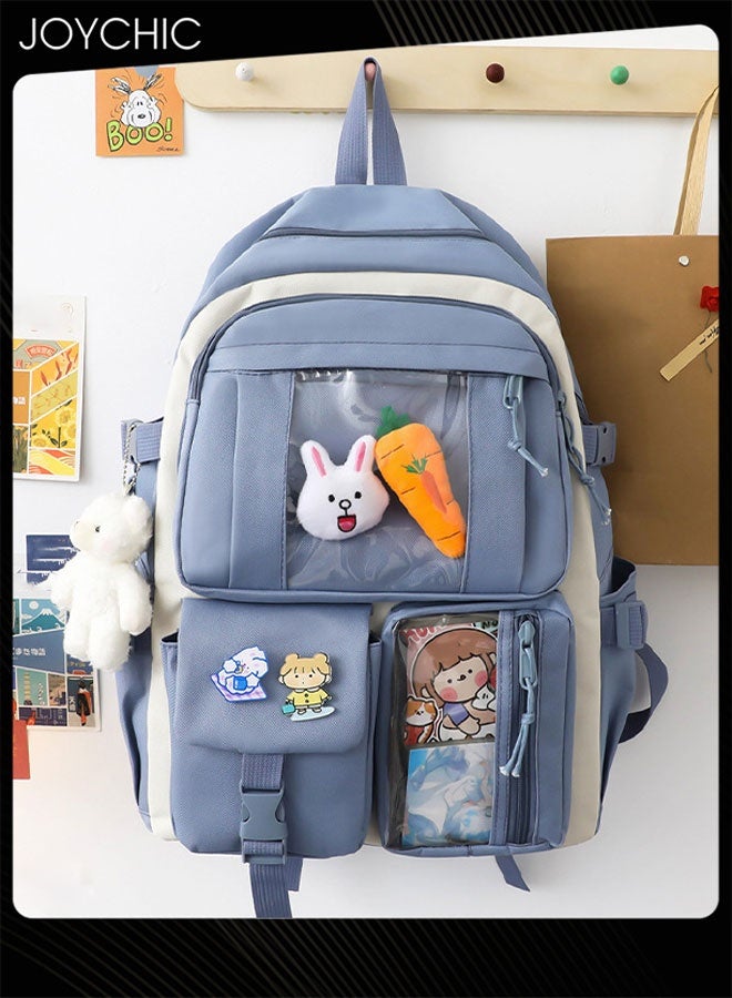 Joychic 5-Piece Canvas Large Capacity School Backpack Set Multifunction Brief School Bag With Pencil Pouch For Middle High College Students - Image 2