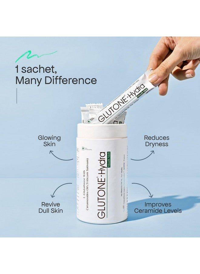 GLUTONE Glutone-Hydra Mouth Melt | Setria Glutathione with Ceramosides Mouth Melts for Dry Skin | Glowing Hydrated Skin | Pack of 10 Sachets - Image 3