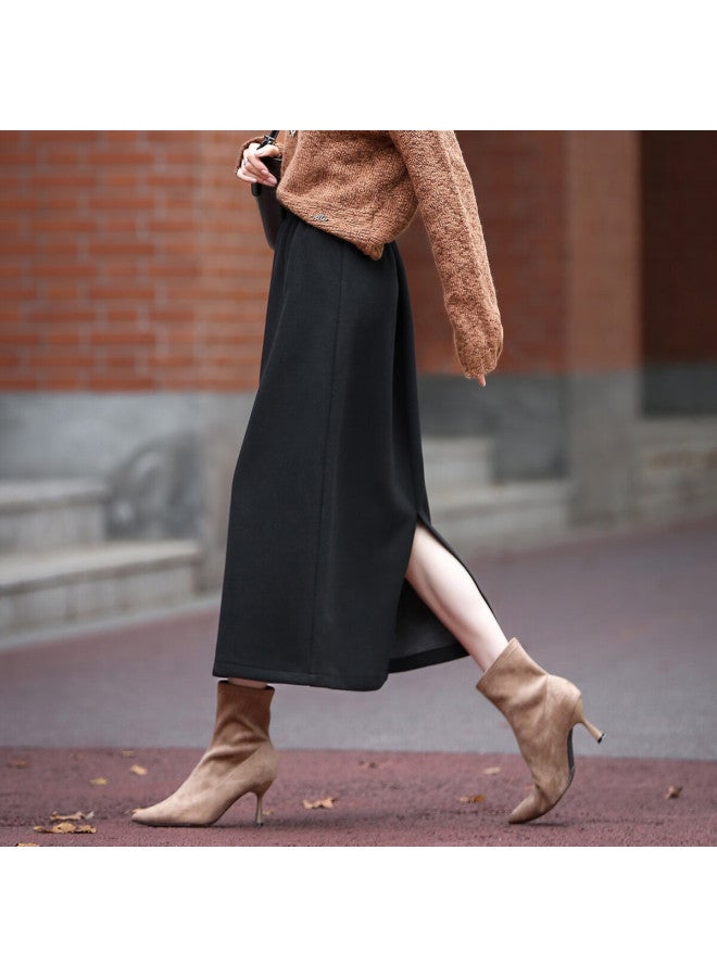Dme [mulberry Silk And Wool Blend] Autumn Commuter Elastic Waist Back Center Slit Straight Mid-length Women's Skirt - Image 2
