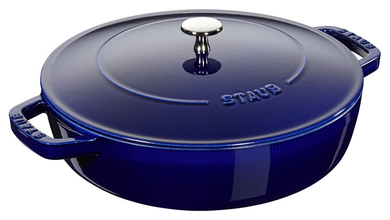 Staub Cast Iron DoubleHandled BraiserSkillet with Lid and Self Basting Spikes  25Qt Blue - Image 3
