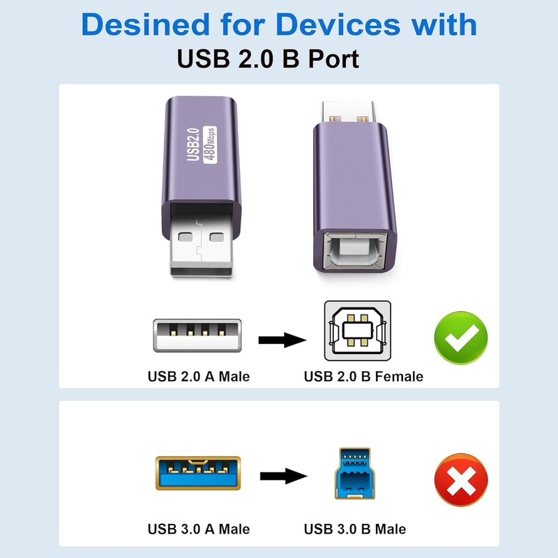 GELRHONR USB to USB B AdapterUSB 20 A Male to USB B Printer Female Conncet Extender MIDI Type A to B Converter for LaptopComputerHard DrivePrinterScanner Extender Connection 2 Packs2 Packs - Image 2