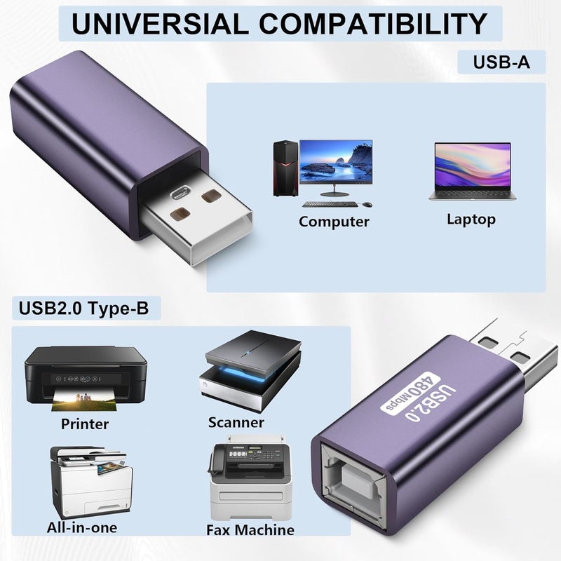 GELRHONR USB to USB B AdapterUSB 20 A Male to USB B Printer Female Conncet Extender MIDI Type A to B Converter for LaptopComputerHard DrivePrinterScanner Extender Connection 2 Packs2 Packs - Image 5