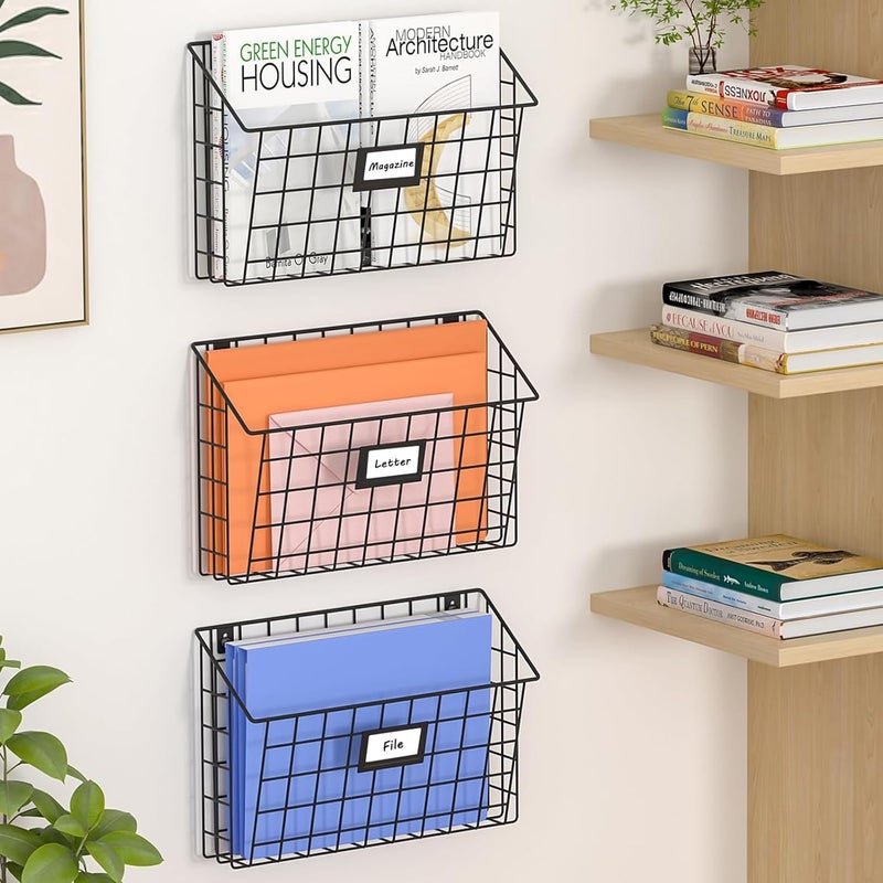 Xcosrack Detachable Hanging Wall Files Rack&3-Tier Metal Folder Wall File Holder with Tag Slot Mounts on Wall and Door for Office, Home, and Work Easy Organizing,Black(Patent Pending) - Image 1
