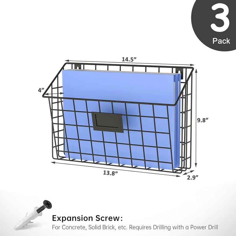 Xcosrack Detachable Hanging Wall Files Rack&3-Tier Metal Folder Wall File Holder with Tag Slot Mounts on Wall and Door for Office, Home, and Work Easy Organizing,Black(Patent Pending) - Image 3