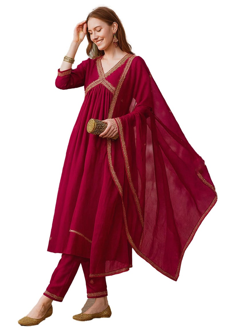 Yashika Women's Georgette Embroidered Kurta with Pant & Dupatta| Kurta with Pants and Dupatta Set_AZ-YS-KS2113_CG1-XXL - Image 4