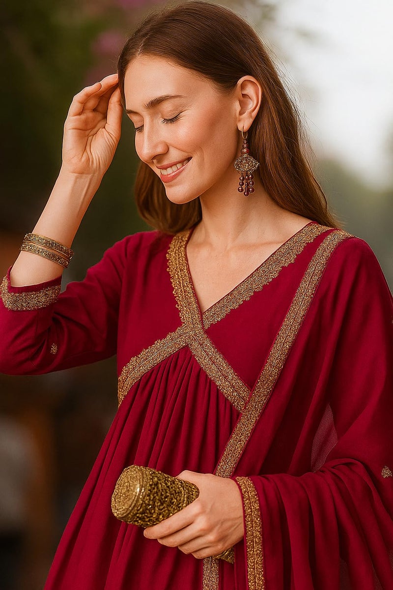 Yashika Women's Georgette Embroidered Kurta with Pant & Dupatta| Kurta with Pants and Dupatta Set_AZ-YS-KS2113_CG1-XXL - Image 2