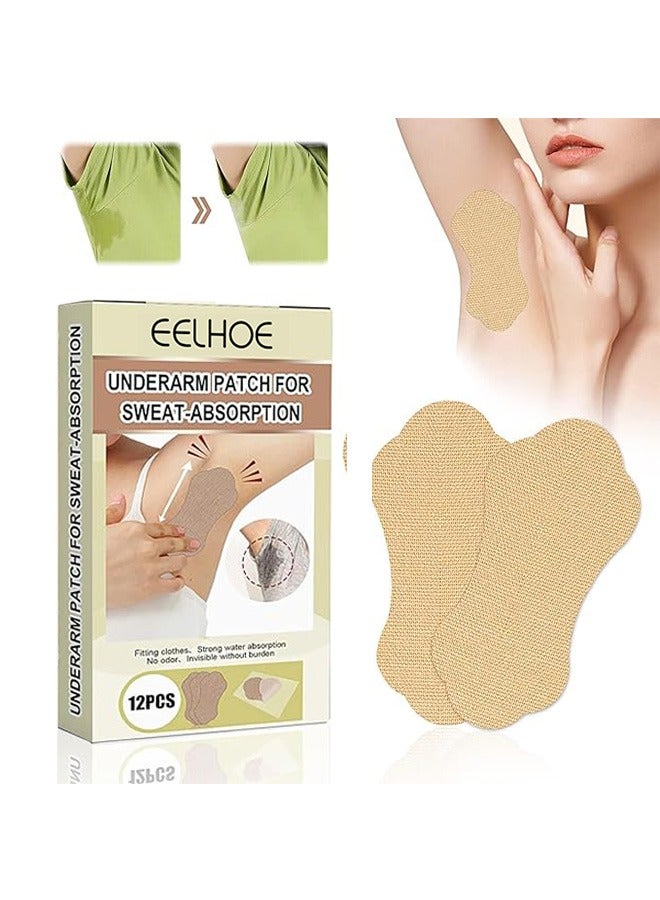 EELHOE Underarm Patch for Sweat Absorption 12PCS, Disposable Invisible Armpit Sweat Pads, Anti Perspiration Absorbent Deodorant Prevention Pad, Invisible Self-adhesive Cotton Sticker for Women and Men - Image 1