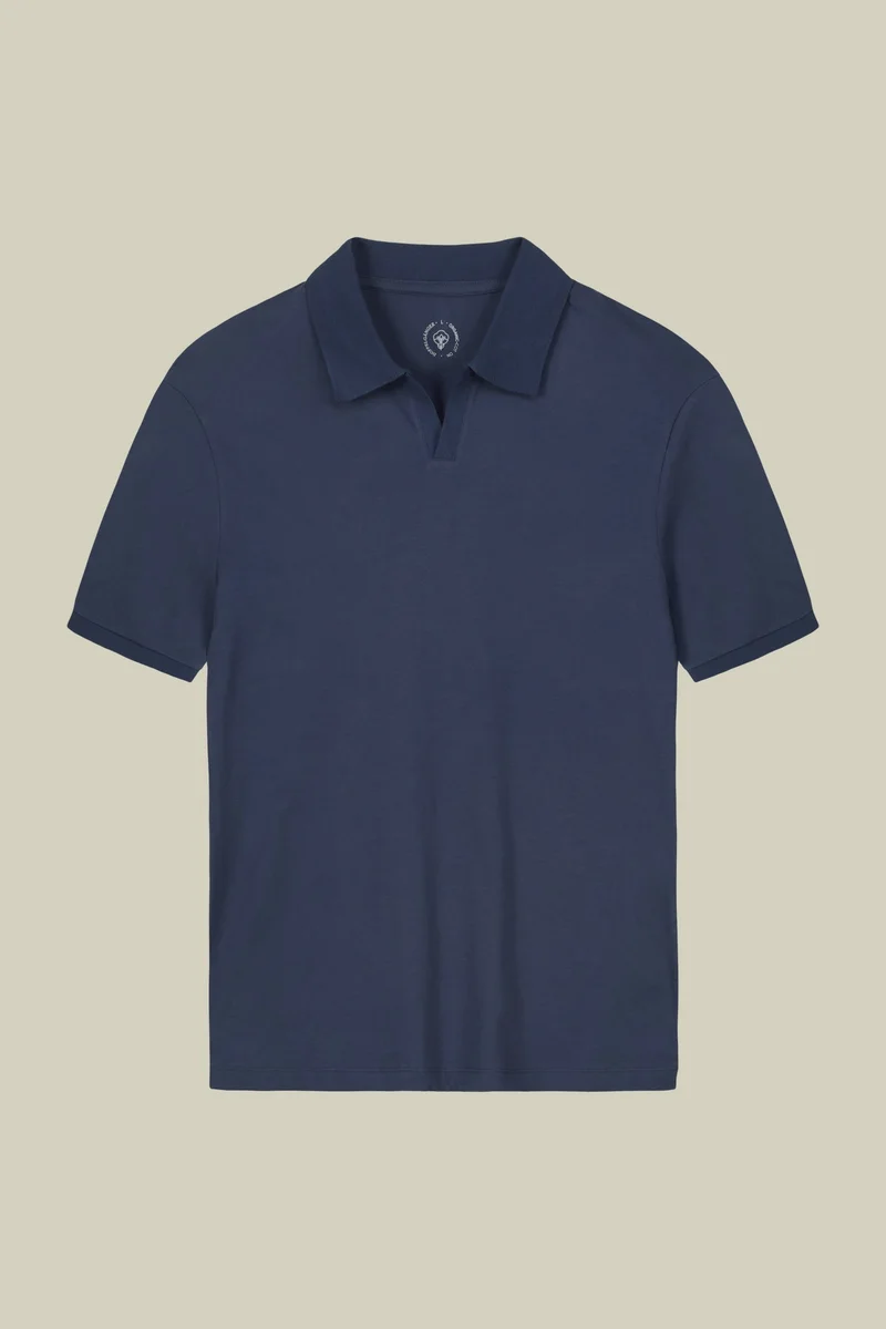 Doppelganger Blue Men's short-sleeved organic cotton polo shirt with derby collar - Cerulean for Men | Best Price UAE
