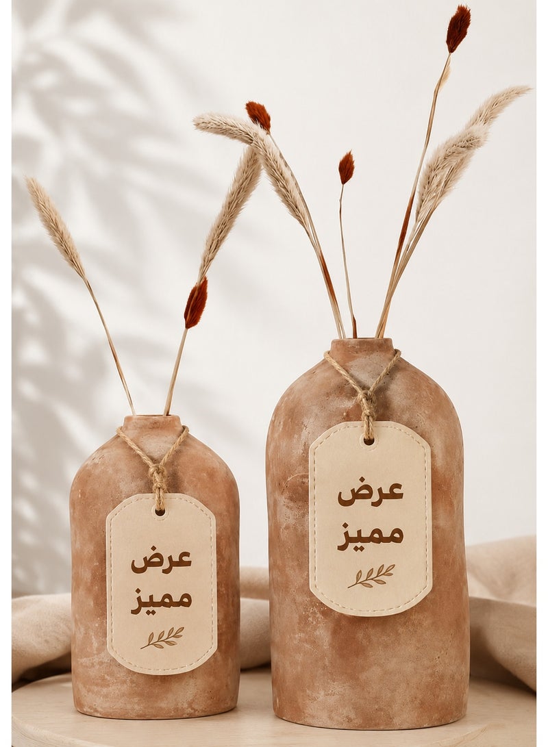 كالدا مجموعة "كالدا سويل" – طقم فازات فخارية عضوية فريدة مصنوعة يدويًا – فازات ديكور من الطمي الطبيعي 100% لستايلات البوهو والريفية والمودرن – تشكيلة ديكور منزلي فنية (طقم من قطعتين) - Image 2