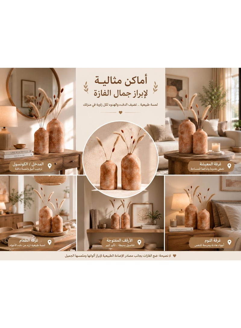 كالدا مجموعة "كالدا سويل" – طقم فازات فخارية عضوية فريدة مصنوعة يدويًا – فازات ديكور من الطمي الطبيعي 100% لستايلات البوهو والريفية والمودرن – تشكيلة ديكور منزلي فنية (طقم من قطعتين) - Image 3