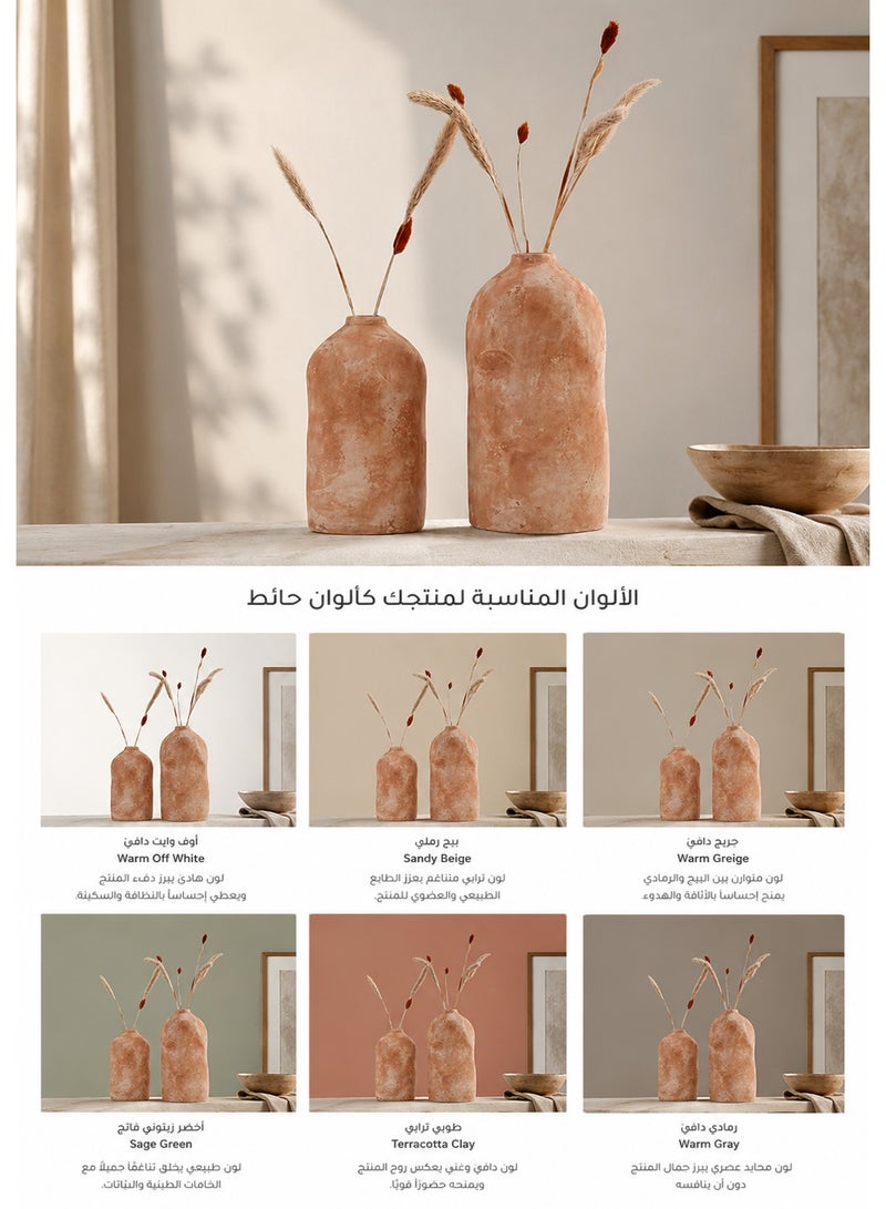 كالدا مجموعة "كالدا سويل" – طقم فازات فخارية عضوية فريدة مصنوعة يدويًا – فازات ديكور من الطمي الطبيعي 100% لستايلات البوهو والريفية والمودرن – تشكيلة ديكور منزلي فنية (طقم من قطعتين) - Image 4