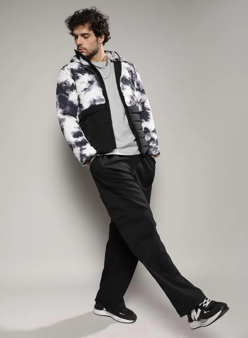 CAHOOT  Men's Black & White Tie-Dye Block Puffer Jacket for Men | Best Price UAE