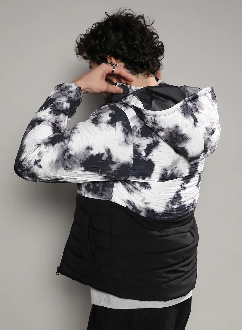 CAHOOT  Men's Black & White Tie-Dye Block Puffer Jacket for Men | Best Price UAE