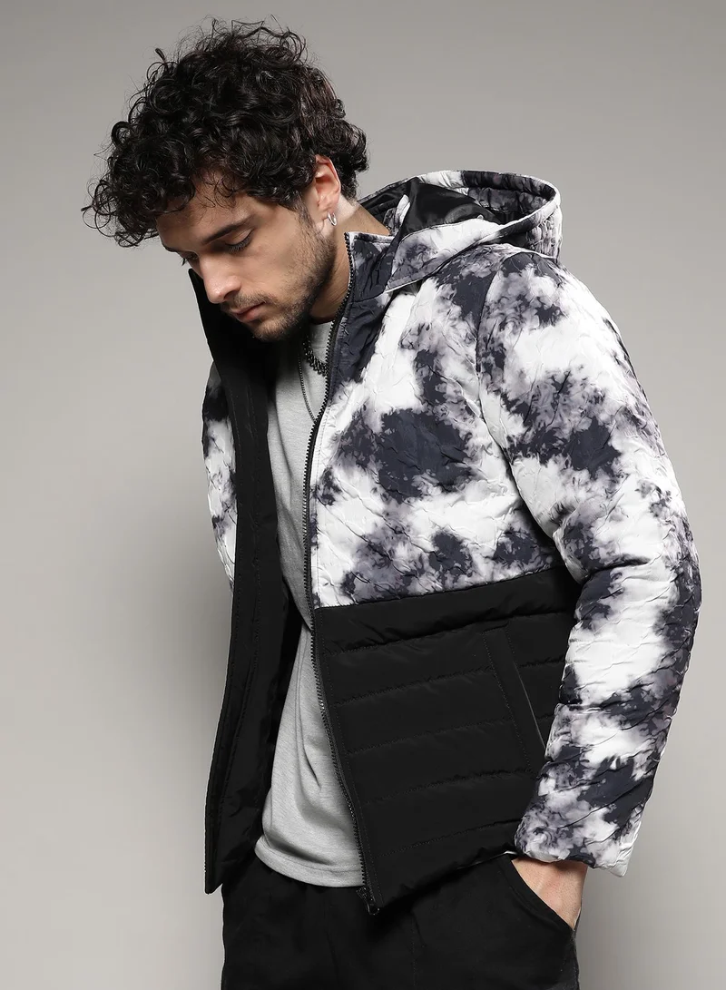CAHOOT  Men's Black & White Tie-Dye Block Puffer Jacket for Men | Best Price UAE