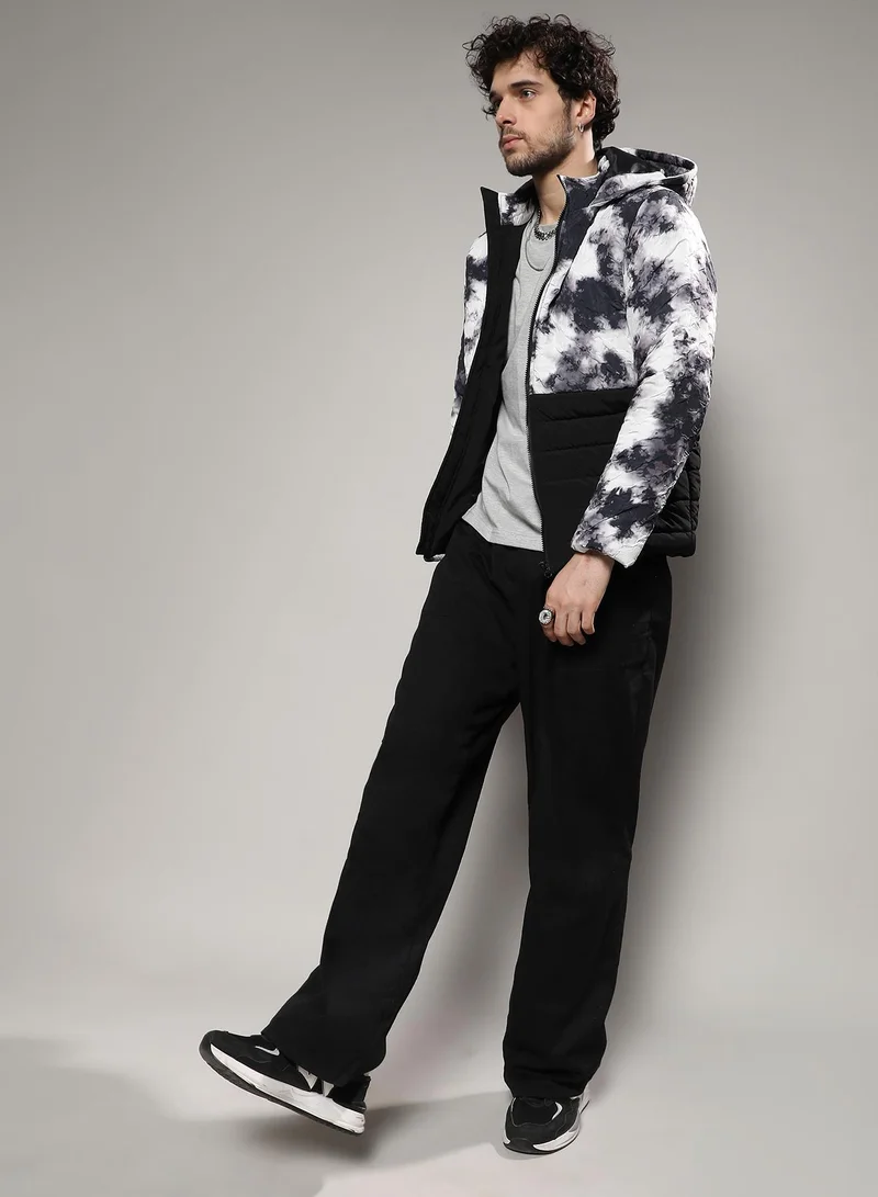 CAHOOT  Men's Black & White Tie-Dye Block Puffer Jacket for Men | Best Price UAE