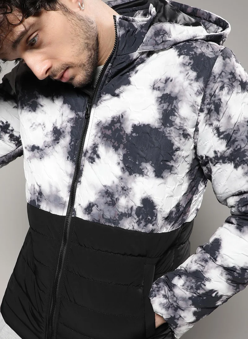 CAHOOT  Men's Black & White Tie-Dye Block Puffer Jacket for Men | Best Price UAE