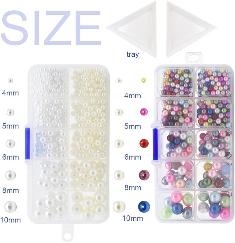 Renashed Pearl Setting Hand Press Machine Tools with 2 Boxes of 5 Sizes Colorful no Holes Round Pearls Beads and Rivet Studs, Screw Heads Tweezers for DIY Crafts - Image 2