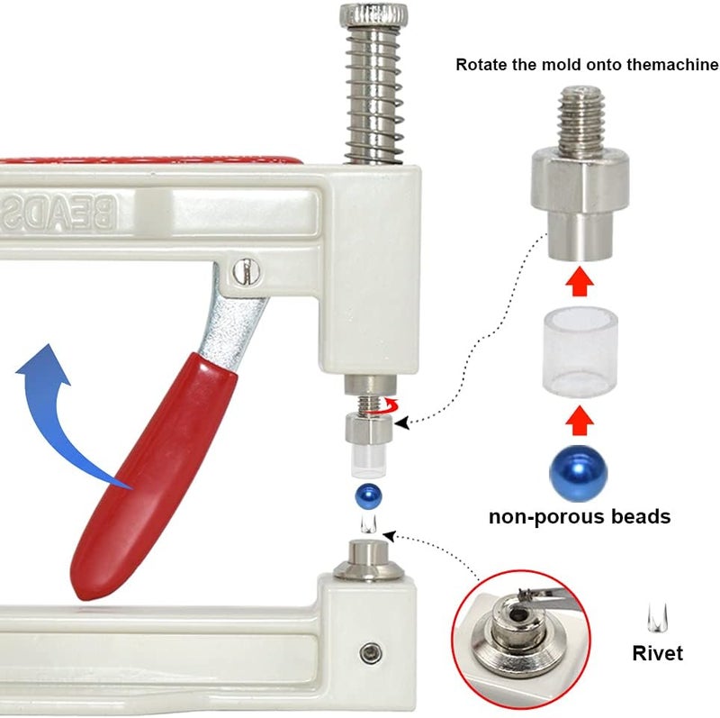 Renashed Pearl Setting Hand Press Machine Tools with 2 Boxes of 5 Sizes Colorful no Holes Round Pearls Beads and Rivet Studs, Screw Heads Tweezers for DIY Crafts - Image 4