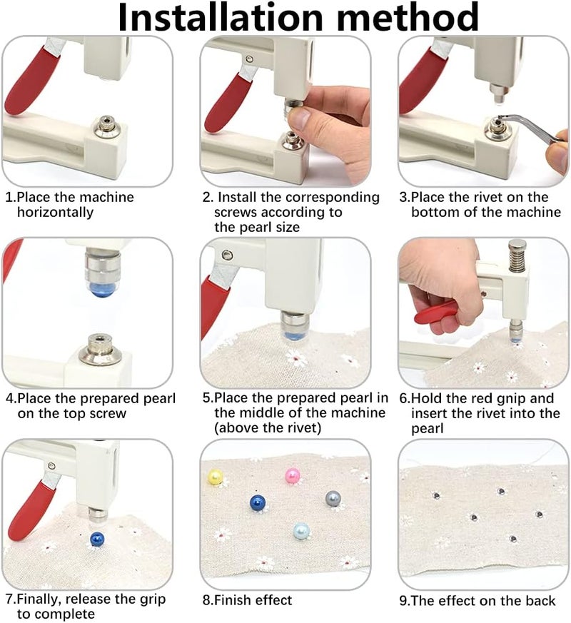 Renashed Pearl Setting Hand Press Machine Tools with 2 Boxes of 5 Sizes Colorful no Holes Round Pearls Beads and Rivet Studs, Screw Heads Tweezers for DIY Crafts - Image 5