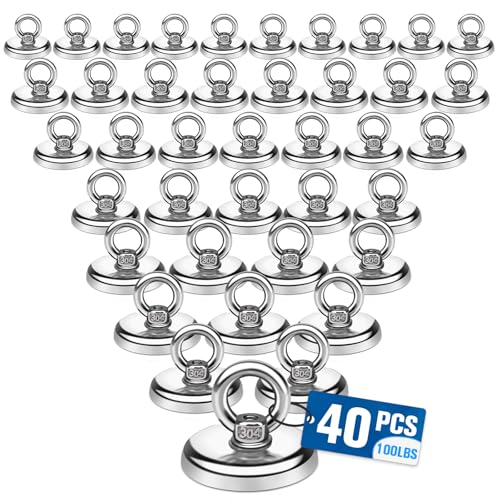 E BAVITE Magnetic Hooks100 lbs Heavy Duty Rare Earth Neodymium Magnets with Countersunk Hole Eyebolt Perfect for Home Kitchen Workplace Office and Garage 40 Packs - Image 1