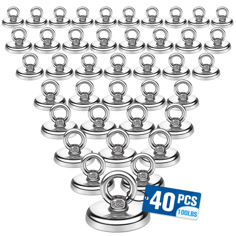 E BAVITE Magnetic Hooks100 lbs Heavy Duty Rare Earth Neodymium Magnets with Countersunk Hole Eyebolt Perfect for Home Kitchen Workplace Office and Garage 40 Packs - Image 2