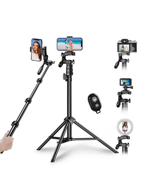 APEXEL 180cm/70in Selfie Stick Tripod Stand Aluminum Alloy with Remote Shutter Replacement for iPhone GoPro Smartphone Camera Vlog Selfie Group Photo Taking Live Streaming Video Recording
