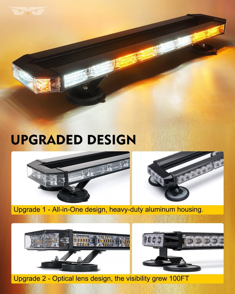 LUMENIX 26-Inch LED Rooftop Strobe Emergency Lights Bar for Vehicles, w/Controller Heavy-Duty Magnetic Mount Safety Beacon Construction Light for Trucks Roof Top Traffic Lightbar - Amber and White - Image 2