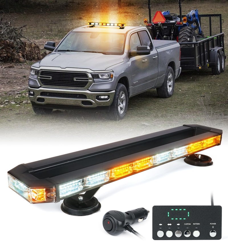 LUMENIX 26-Inch LED Rooftop Strobe Emergency Lights Bar for Vehicles, w/Controller Heavy-Duty Magnetic Mount Safety Beacon Construction Light for Trucks Roof Top Traffic Lightbar - Amber and White - Image 1
