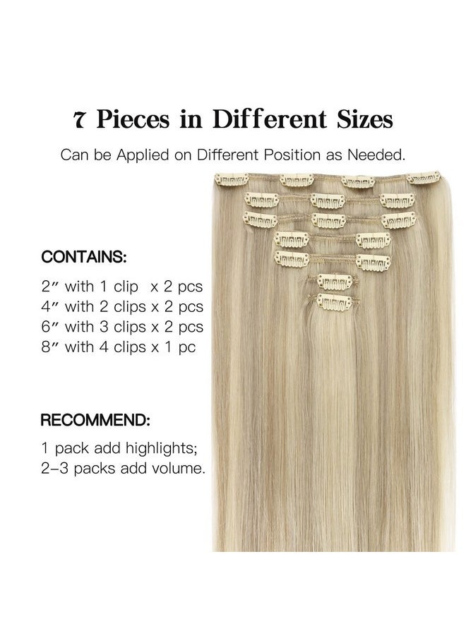 hotbanana - Human Hair Clip In Hair Extensions Ash Blonde Highlighted Platinum Blonde Hair Extensions 120G Clip In Hair Extensions Real Human Hair Straight Remy Hair Clip Ins 18 Inch 7Pcs - Image 1