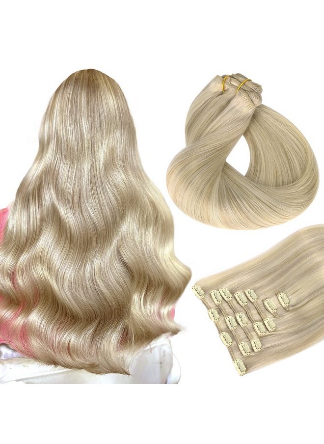 hotbanana - Human Hair Clip In Hair Extensions Ash Blonde Highlighted Platinum Blonde Hair Extensions 120G Clip In Hair Extensions Real Human Hair Straight Remy Hair Clip Ins 18 Inch 7Pcs - Image 1