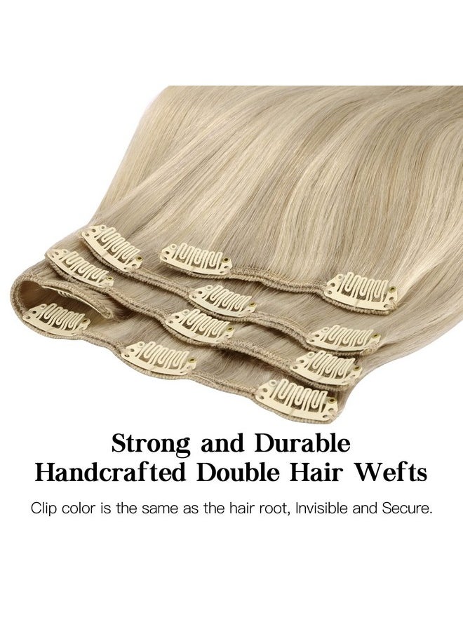 hotbanana - Human Hair Clip In Hair Extensions Ash Blonde Highlighted Platinum Blonde Hair Extensions 120G Clip In Hair Extensions Real Human Hair Straight Remy Hair Clip Ins 18 Inch 7Pcs - Image 1