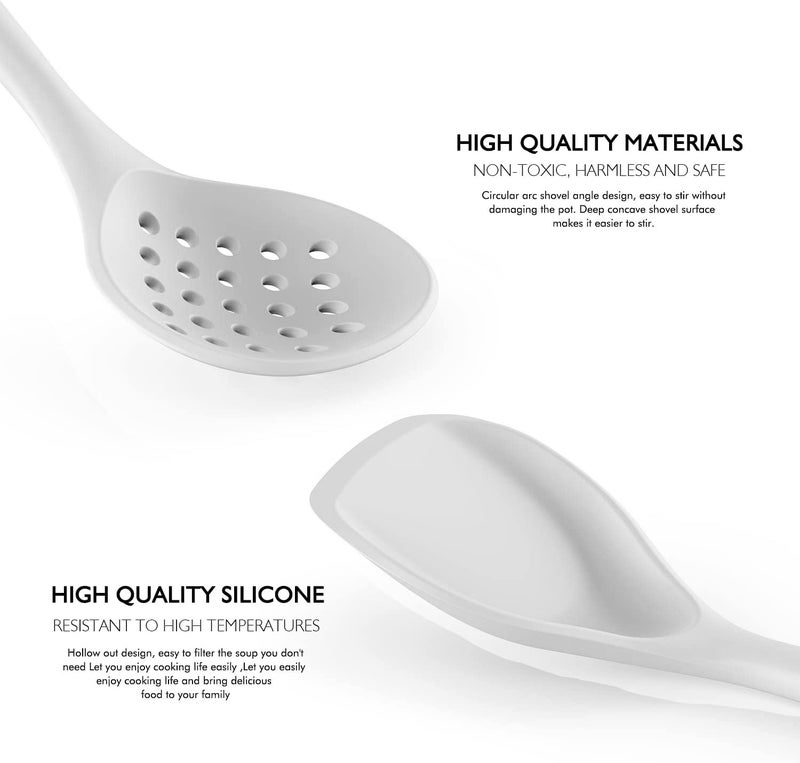 AVGPD Large Silicone Cooking Utensils Set - Heat Resistant Silicone Kitchen Utensils For Cooking W Wooden Handles  Spatula Set  Kitchen Utensil Gadgets Sets For Non-Stick Cookware  Bpa Free (White) - Image 3