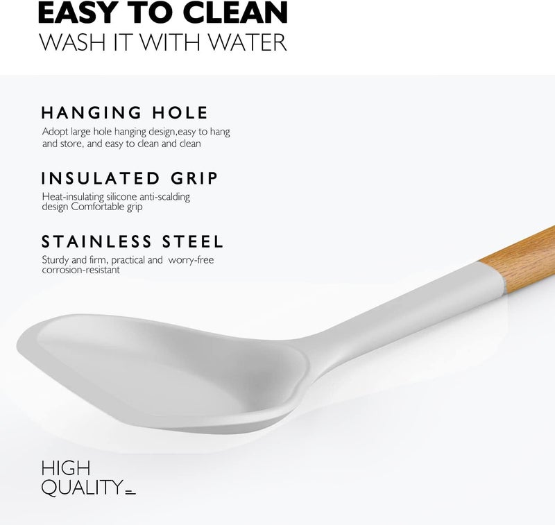 AVGPD Large Silicone Cooking Utensils Set - Heat Resistant Silicone Kitchen Utensils For Cooking W Wooden Handles  Spatula Set  Kitchen Utensil Gadgets Sets For Non-Stick Cookware  Bpa Free (White) - Image 5