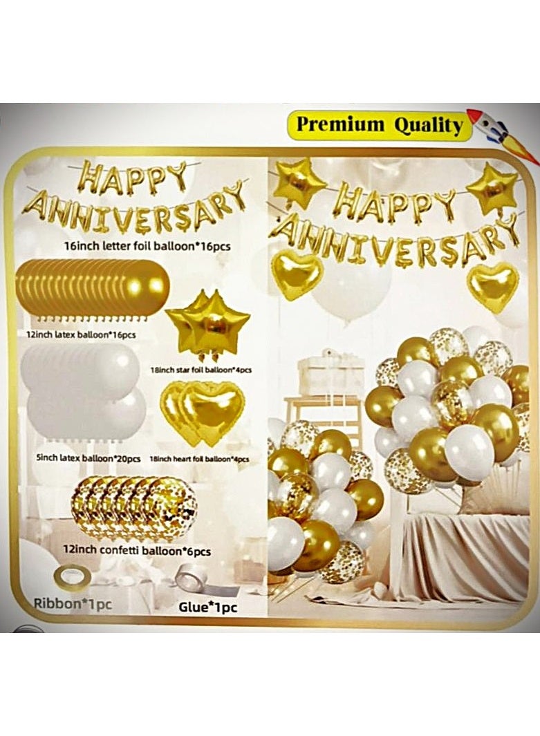 Happy Anniversary Balloon Decoration Kit Gold White – 16” Foil Letter Balloons, Star & Heart Balloons, Latex & Confetti Balloons with Ribbon & Glue DIY Party Set - Image 3