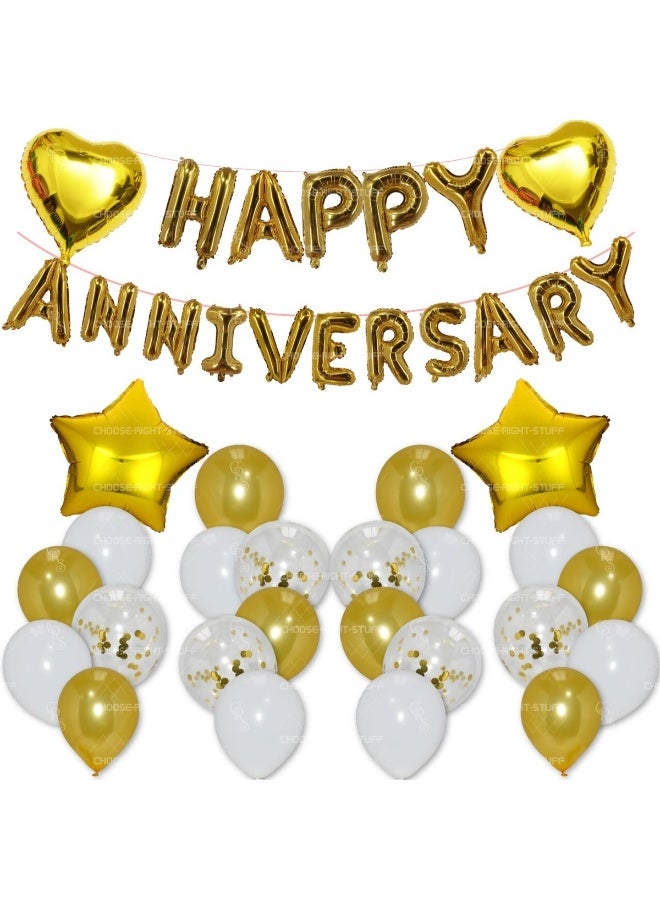 Happy Anniversary Balloon Decoration Kit Gold White – 16” Foil Letter Balloons, Star & Heart Balloons, Latex & Confetti Balloons with Ribbon & Glue DIY Party Set - Image 2