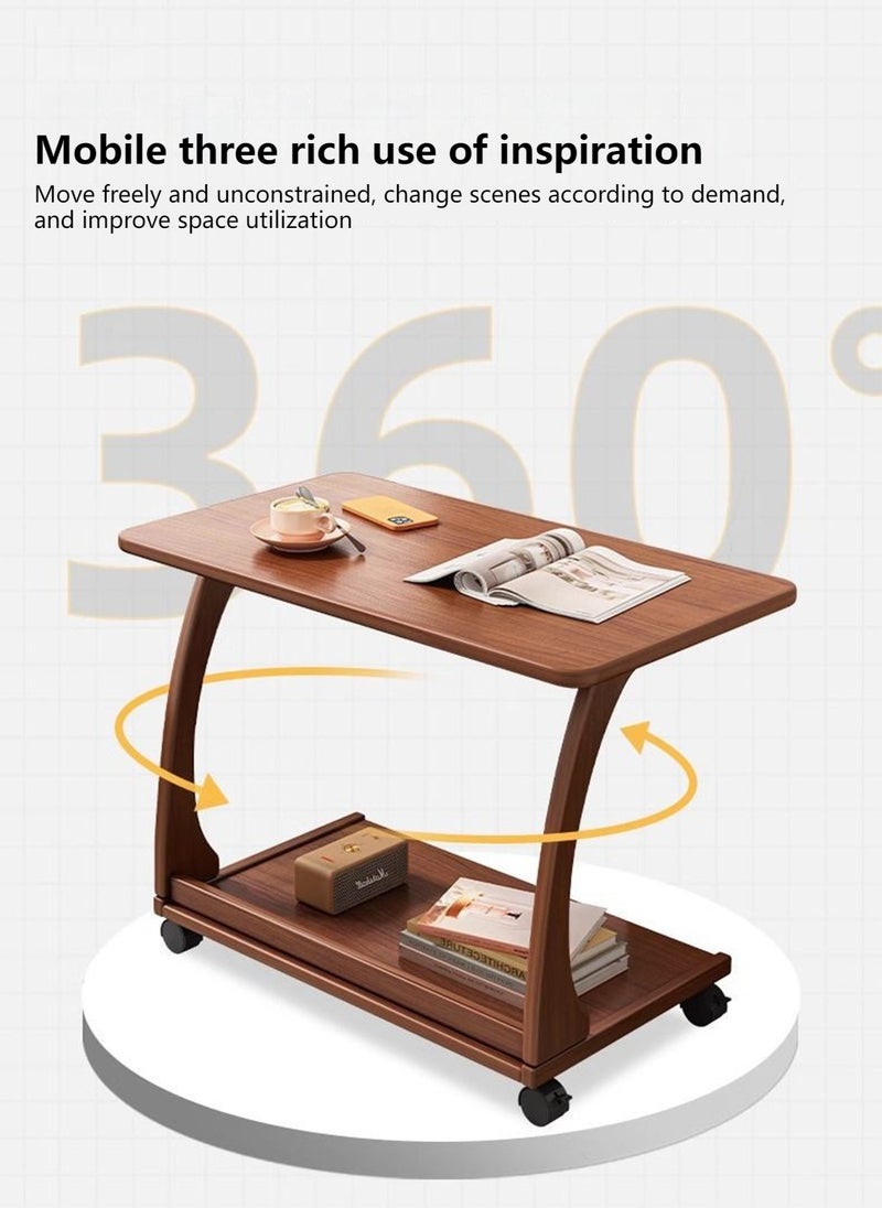 Sharpdo أريكة غرفة المعيشة على شكل C طاولة قهوة صغيرة قابلة للدفع والسحب بعجلات، طاولة جانبية متحركة من الخشب الصلب بطبقتين - Image 3