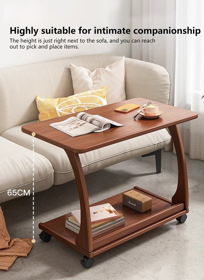 Sharpdo أريكة غرفة المعيشة على شكل C طاولة قهوة صغيرة قابلة للدفع والسحب بعجلات، طاولة جانبية متحركة من الخشب الصلب بطبقتين - Image 4