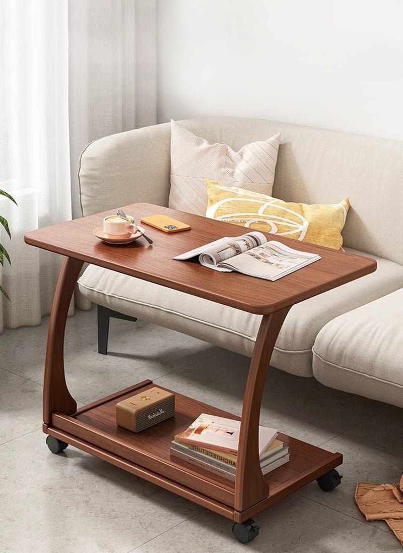 Sharpdo أريكة غرفة المعيشة على شكل C طاولة قهوة صغيرة قابلة للدفع والسحب بعجلات، طاولة جانبية متحركة من الخشب الصلب بطبقتين - Image 2