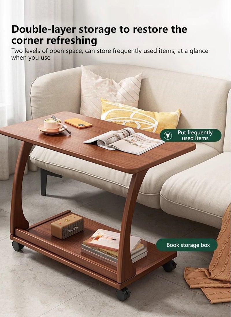 Sharpdo أريكة غرفة المعيشة على شكل C طاولة قهوة صغيرة قابلة للدفع والسحب بعجلات، طاولة جانبية متحركة من الخشب الصلب بطبقتين - Image 5