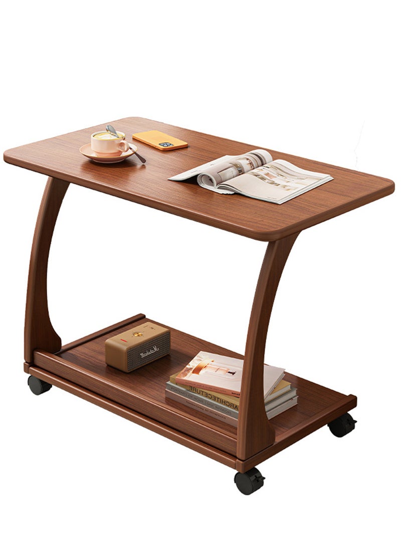 Sharpdo أريكة غرفة المعيشة على شكل C طاولة قهوة صغيرة قابلة للدفع والسحب بعجلات، طاولة جانبية متحركة من الخشب الصلب بطبقتين - Image 1