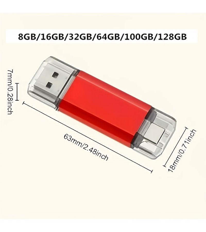USB C Flash Drive 128GB Silver Double C Type High Speed OTG Thumb Drive 2 in 1 USB 2.0 Dual Interface Metal Memory Stick Photo Stick Suitable for Android Smartphones and Tablet - Image 5