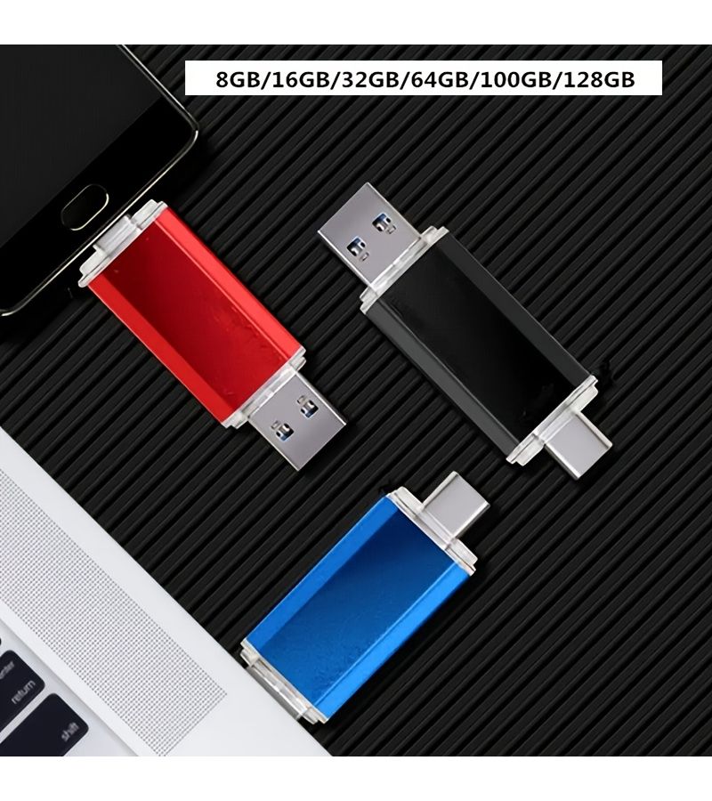 USB C Flash Drive 128GB Silver Double C Type High Speed OTG Thumb Drive 2 in 1 USB 2.0 Dual Interface Metal Memory Stick Photo Stick Suitable for Android Smartphones and Tablet - Image 3