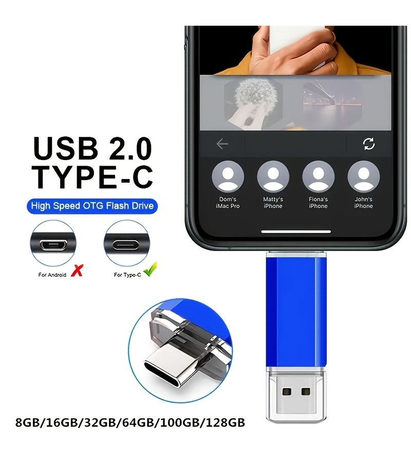 USB C Flash Drive 128GB Silver Double C Type High Speed OTG Thumb Drive 2 in 1 USB 2.0 Dual Interface Metal Memory Stick Photo Stick Suitable for Android Smartphones and Tablet - Image 4
