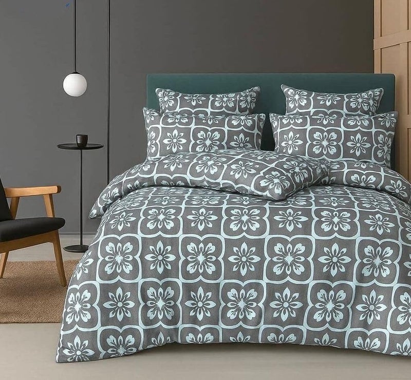 DECOR2ADMIRE 300 TC Soft Glace Cotton Queen Size Abstract Printed Premium Double Bedsheet with Two King Size Pillow Covers for Home 90 Inches x 100 Inches (Grey and Blue Floral) - Image 1