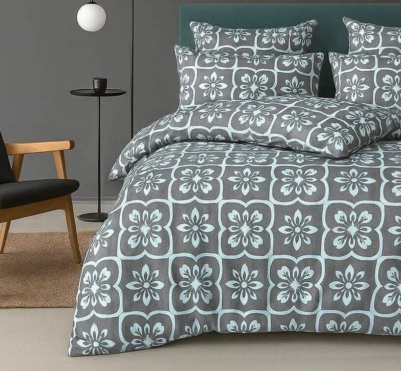 DECOR2ADMIRE 300 TC Soft Glace Cotton Queen Size Abstract Printed Premium Double Bedsheet with Two King Size Pillow Covers for Home 90 Inches x 100 Inches (Grey and Blue Floral) - Image 3